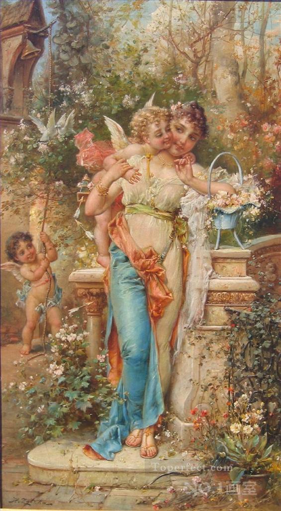 花の天使と美しさ ハンス・ザツカ 美しい女性 女性油絵